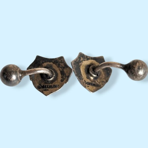 Antique Sterling Heraldic Enamel Cufflinks - Picture 4 of 5